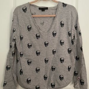 Skull Cashmere Long Sleeve V Neck Top